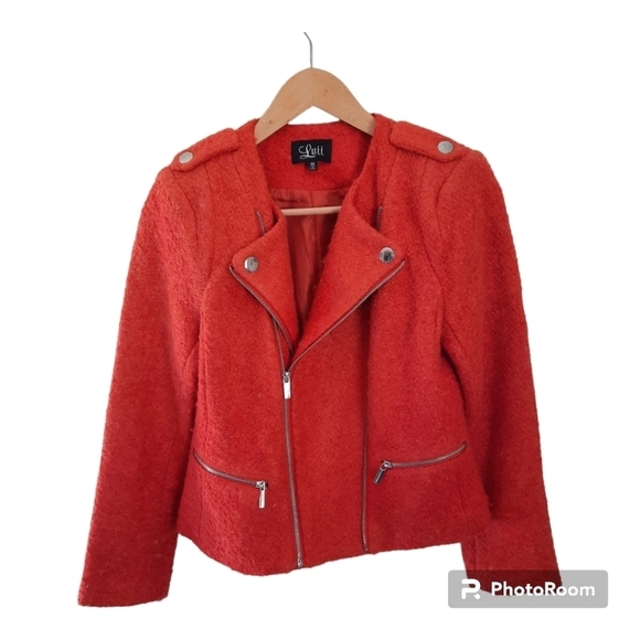 Luii wool blend orange boucle moto jacket size medium - Picture 1 of 13